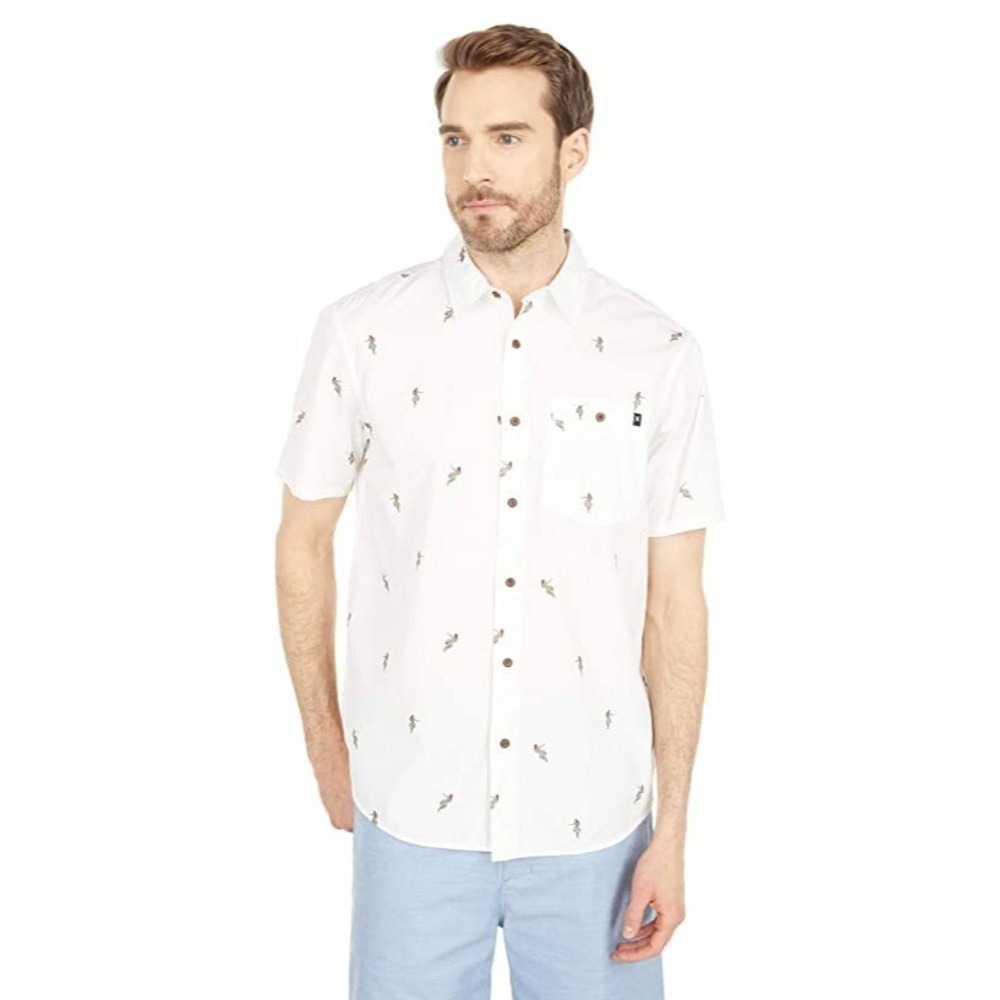 Hurley Mens Hula Girl Print Short Sleeve Button Up Shirt White Casual Top XL